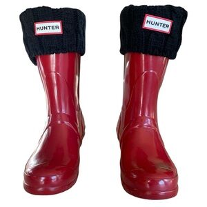 Hunter Women’s Original Short Gloss Military Red with Black Sock Inserts